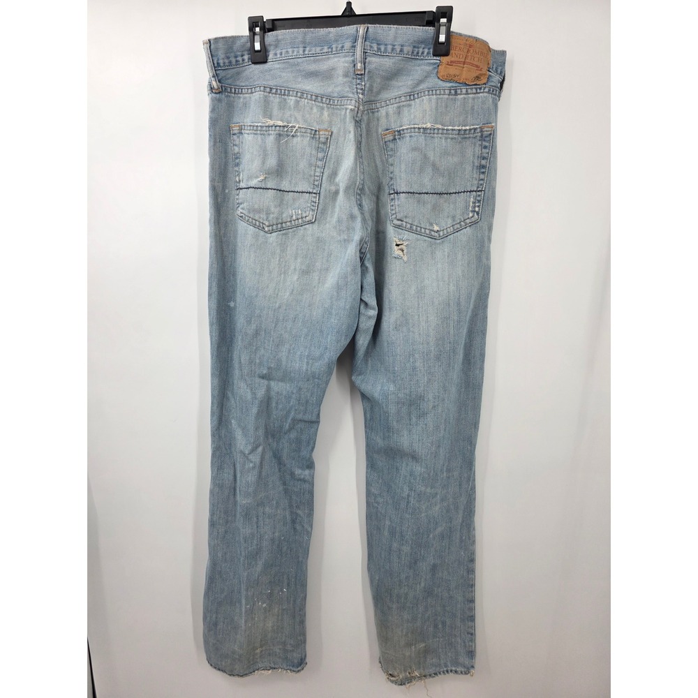 Vintage 2000s Y2K Abercrombie & Fitch Distressed Bootcut Jeans Light Wash 36x34 - Picture 3 of 9